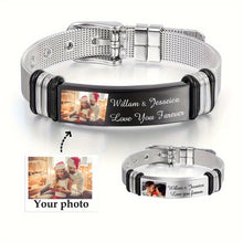 Load image into Gallery viewer, Customized Stainless Steel Picture Bracelet with Mesh Band, Add Personalized Photo, Perfect Gifts for Women and Men on Mother's Day, Father's Day