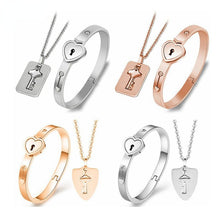 Load image into Gallery viewer, Lock Bracelet and Key Necklace Set