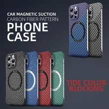 Load image into Gallery viewer, Carbon Fiber Texture Magnetic Wireless Charging iPhone Case