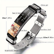 Load image into Gallery viewer, Customized Stainless Steel Picture Bracelet with Mesh Band, Add Personalized Photo, Perfect Gifts for Women and Men on Mother&#39;s Day, Father&#39;s Day
