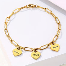 गैलरी व्यूवर में इमेज लोड करें, Personalized Engraved Name Bracelet - Stainless Steel Square Wire Chain with Heart Golden Charm - Customizable for Women&#39;s Jewelry Gift
