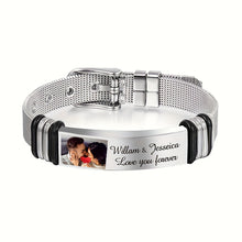 Load image into Gallery viewer, Customized Stainless Steel Picture Bracelet with Mesh Band, Add Personalized Photo, Perfect Gifts for Women and Men on Mother&#39;s Day, Father&#39;s Day
