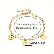 गैलरी व्यूवर में इमेज लोड करें, Personalized Engraved Name Bracelet - Stainless Steel Square Wire Chain with Heart Golden Charm - Customizable for Women&#39;s Jewelry Gift
