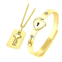 Load image into Gallery viewer, Lock Bracelet and Key Necklace Set
