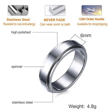 Load image into Gallery viewer, Personalized Spinner Ring for Men Women 6mm Stainless Steel Rotatable Wedding Band Custom Name Date Initial Male Tail Ring
