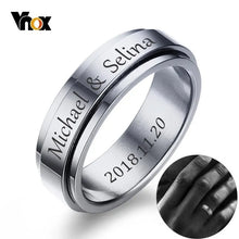 Load image into Gallery viewer, Personalized Spinner Ring for Men Women 6mm Stainless Steel Rotatable Wedding Band Custom Name Date Initial Male Tail Ring
