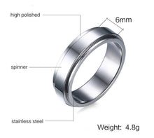 Load image into Gallery viewer, Personalized Spinner Ring for Men Women 6mm Stainless Steel Rotatable Wedding Band Custom Name Date Initial Male Tail Ring
