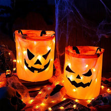 Load image into Gallery viewer, LED Light Halloween Trick or Treat Bucket Pumpkin Candy Bags Collapsible Halloween Basket for Thanksgiving Party Gift Basket
