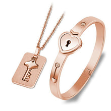 Load image into Gallery viewer, Lock Bracelet and Key Necklace Set
