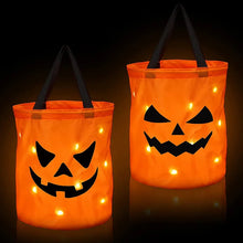 Load image into Gallery viewer, LED Light Halloween Trick or Treat Bucket Pumpkin Candy Bags Collapsible Halloween Basket for Thanksgiving Party Gift Basket
