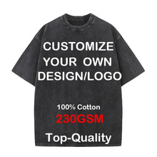 Load image into Gallery viewer, Custom Your LOGO Hip Hop Streetwear Men 100% Cotton T-shirts Oversized Washed Top Tee Unisex Summer Retro Brand Personalized
