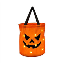 Load image into Gallery viewer, LED Light Halloween Trick or Treat Bucket Pumpkin Candy Bags Collapsible Halloween Basket for Thanksgiving Party Gift Basket
