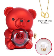 Load image into Gallery viewer, Engraved Heart Necklace with Real Rose Bear Giftbox Rose Shaped Necklace Gift Box Jewellery Gift Box
