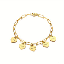 गैलरी व्यूवर में इमेज लोड करें, Personalized Engraved Name Bracelet - Stainless Steel Square Wire Chain with Heart Golden Charm - Customizable for Women&#39;s Jewelry Gift
