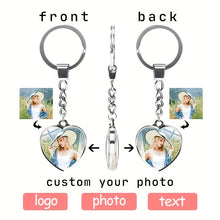 Load image into Gallery viewer, Personalized Customization photo double sided heart shaped keychain gift for girlfriend
