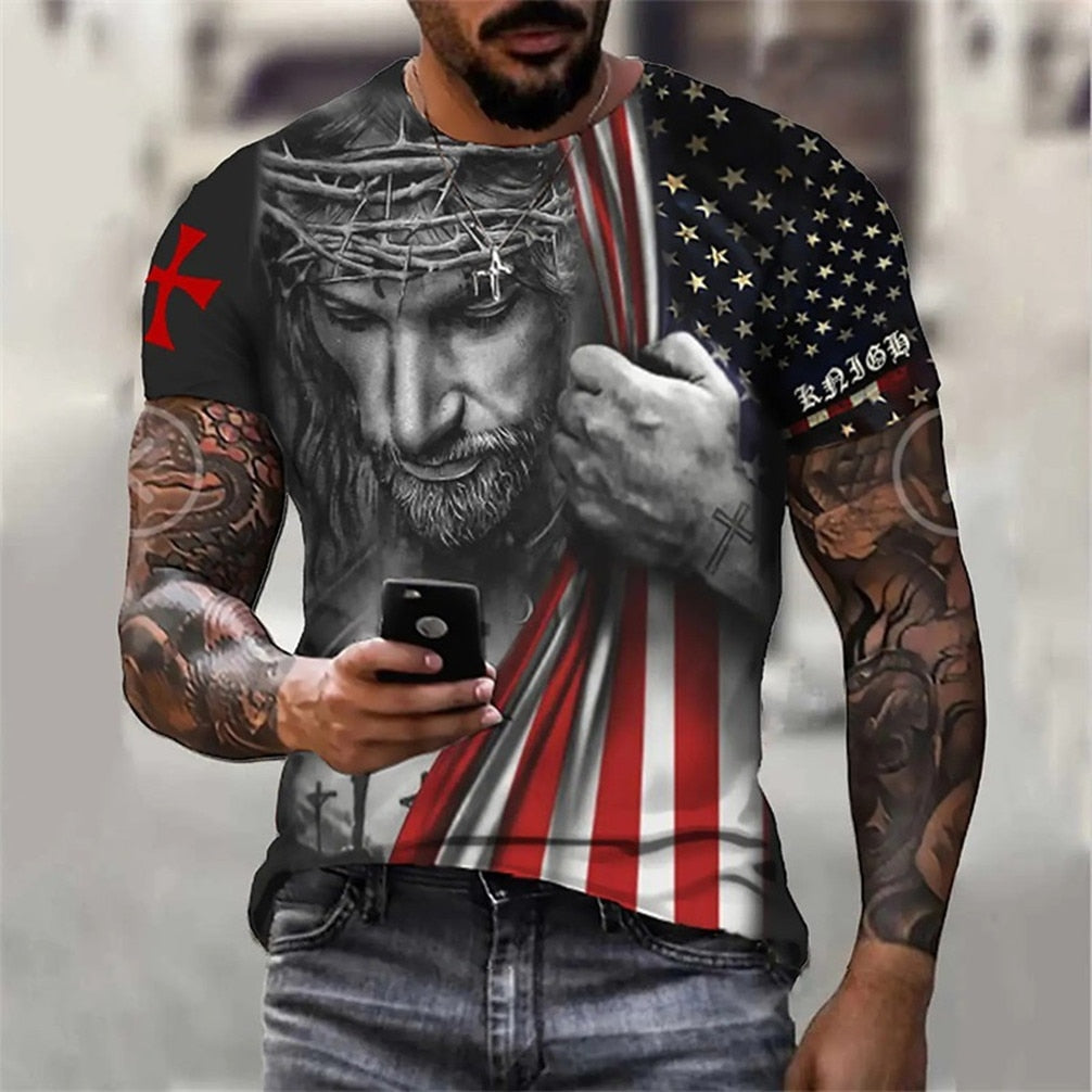 Men's fashion casual 3D printed T-shirt